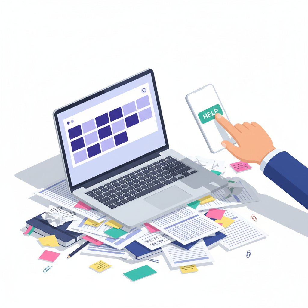 Overbelast bureau met planningen en papierwerk